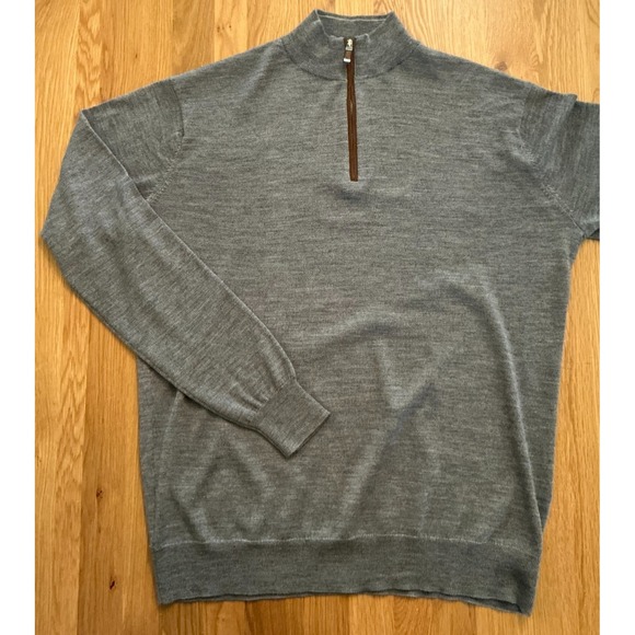 Peter Millar Golf-Crown Logo Merino/ Lyocell Quarter Zip Sweater - Medium - Picture 1 of 11